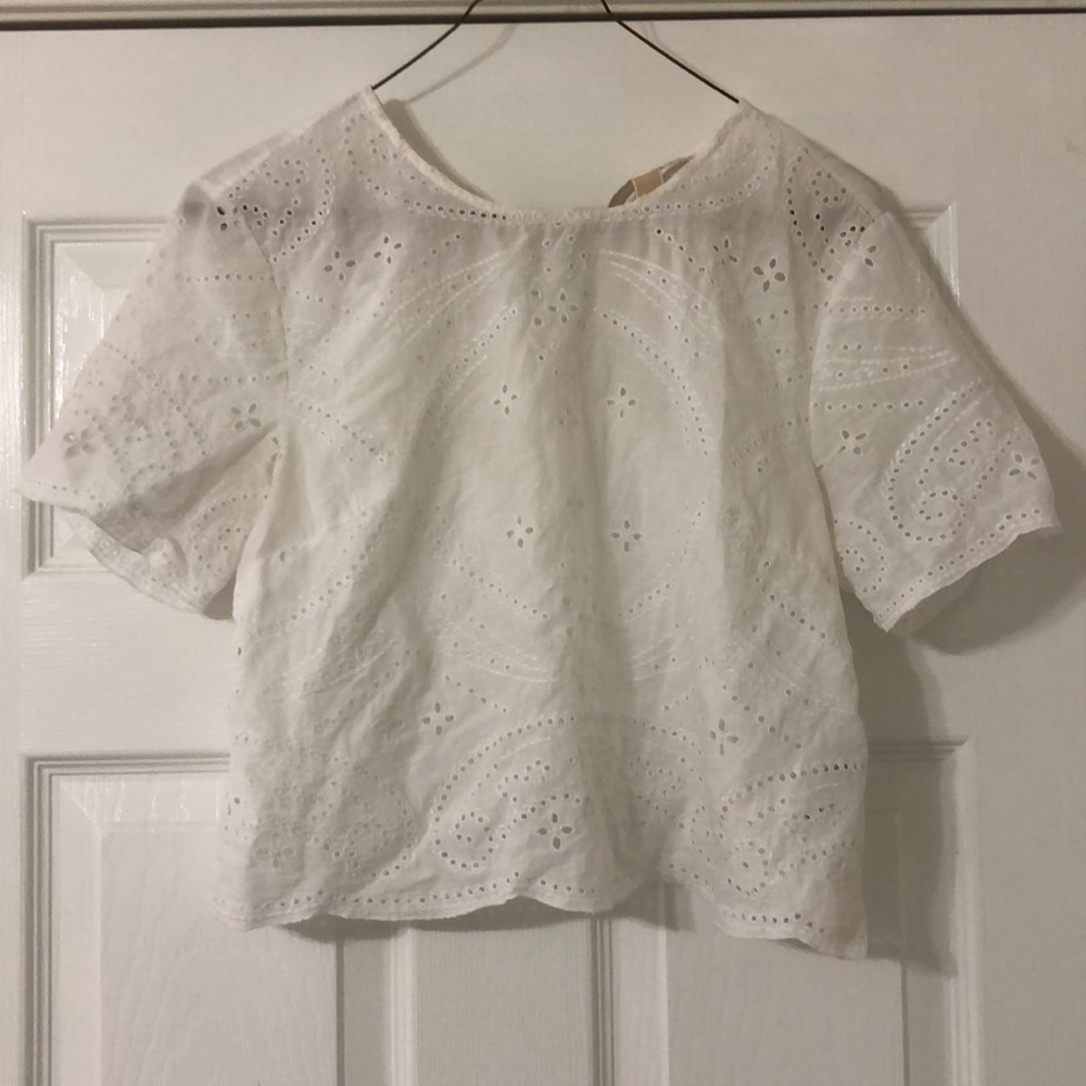 Michael Kors White Crop Tee with Hole Patter